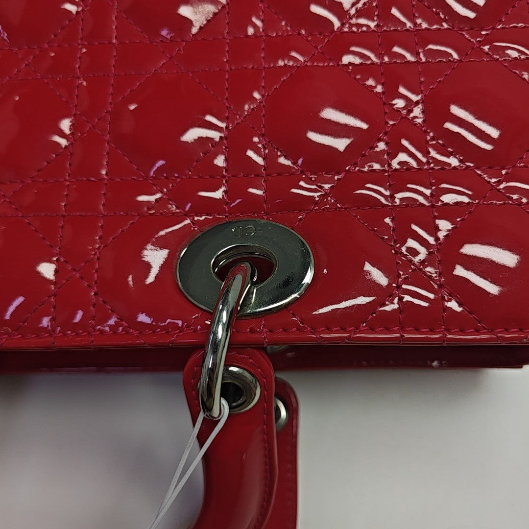 Lady Dior Large Cannage Patent Leather Red