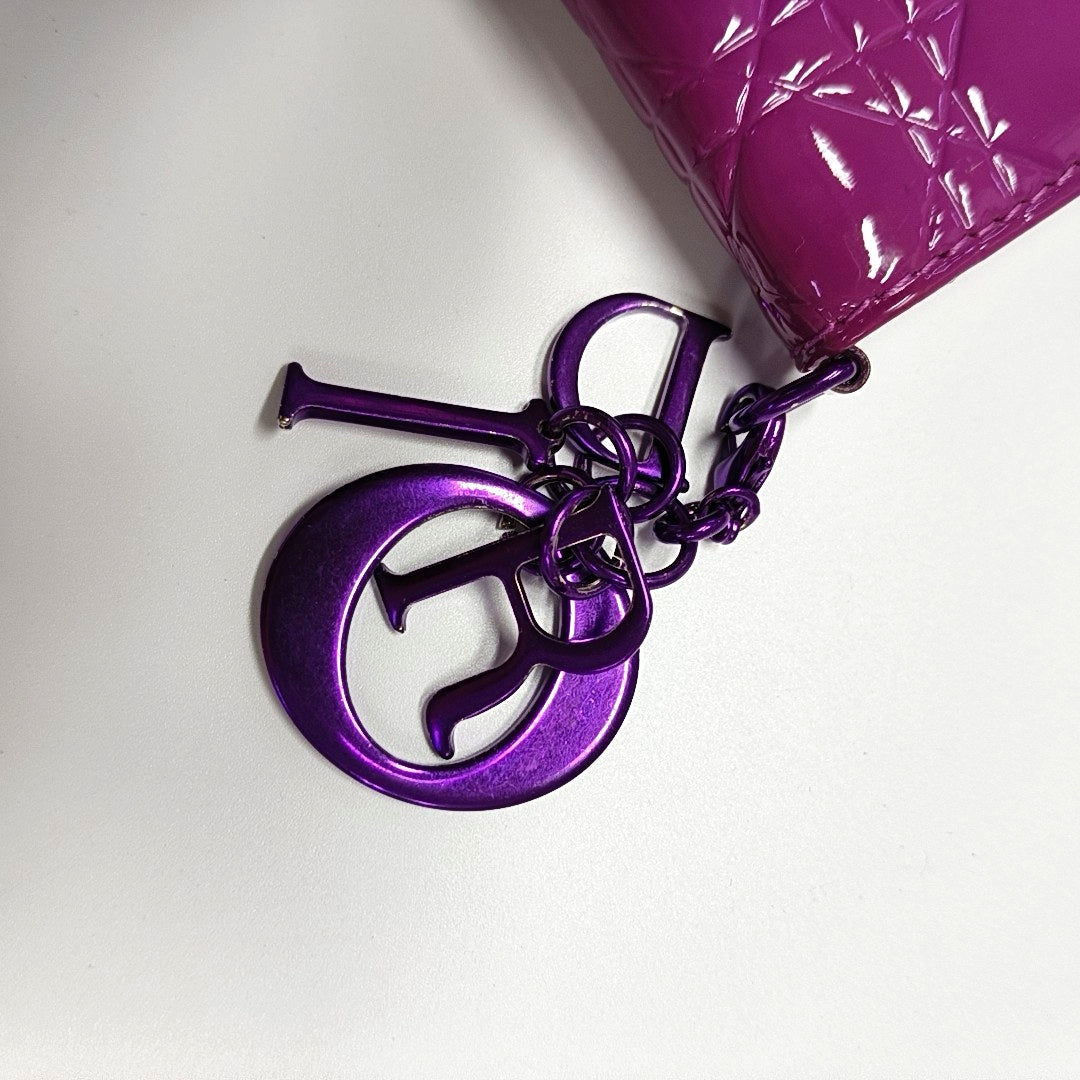 Authenticated pre-owned  Lady Dior Cannage Patent Leather Purple Wallet - Wallet at Looply