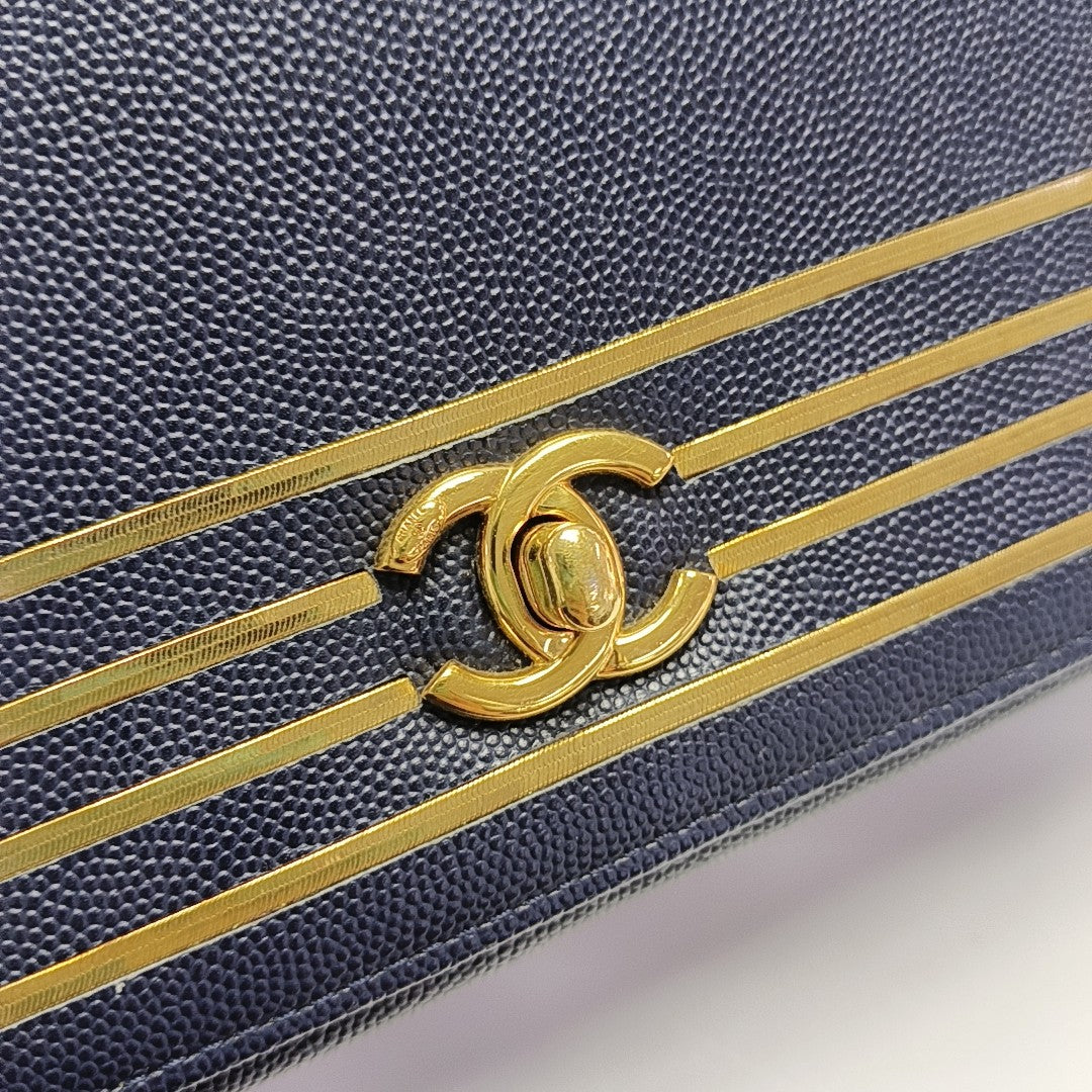 Grained Calfskin Shoulder Bag Blue