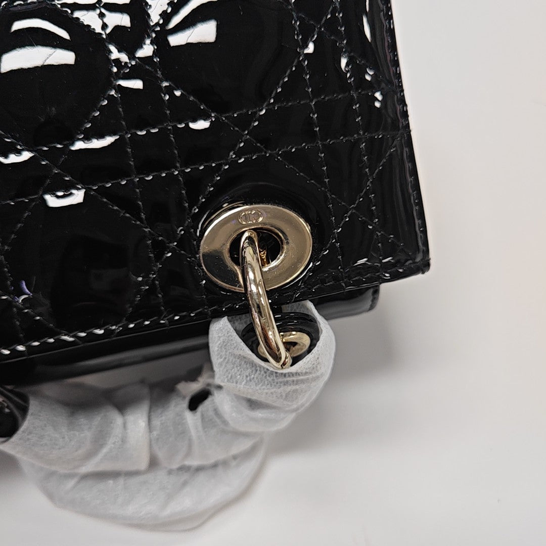 Lady Dior Super Mini Cannage Patent Leather Black