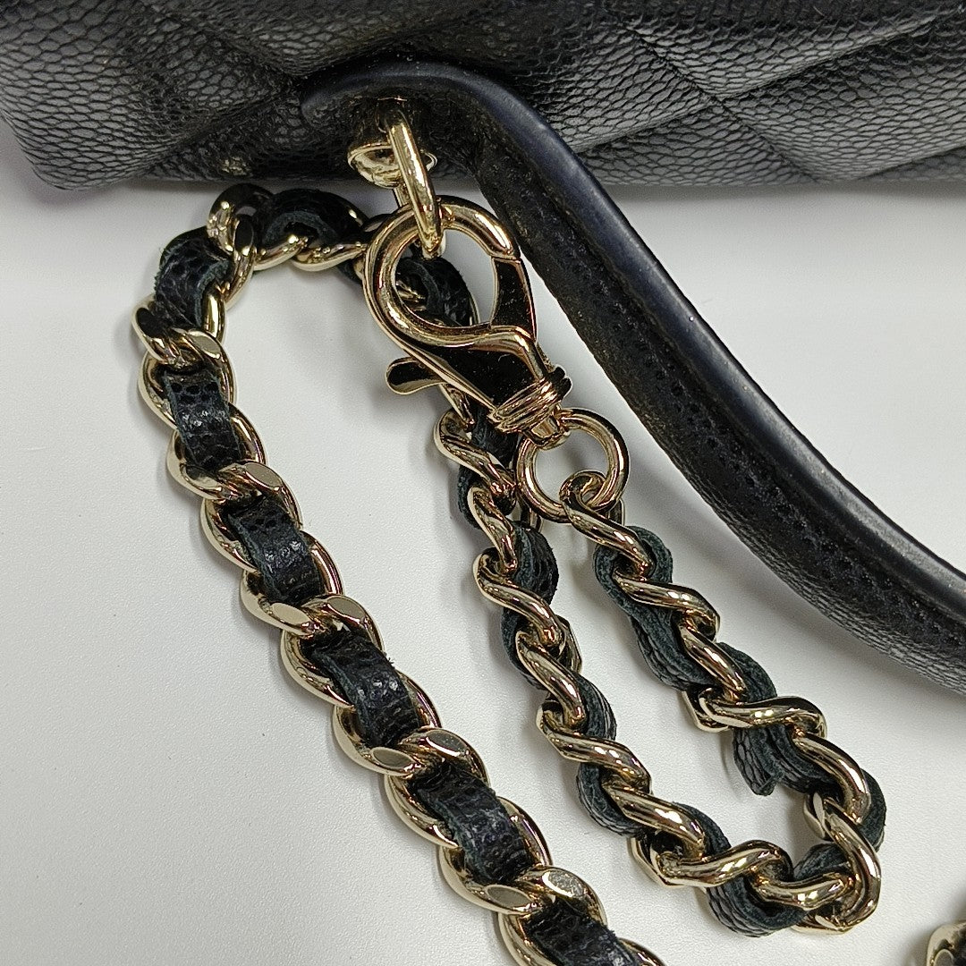 Quilted Grained Calfskin Shoulder Bag Black