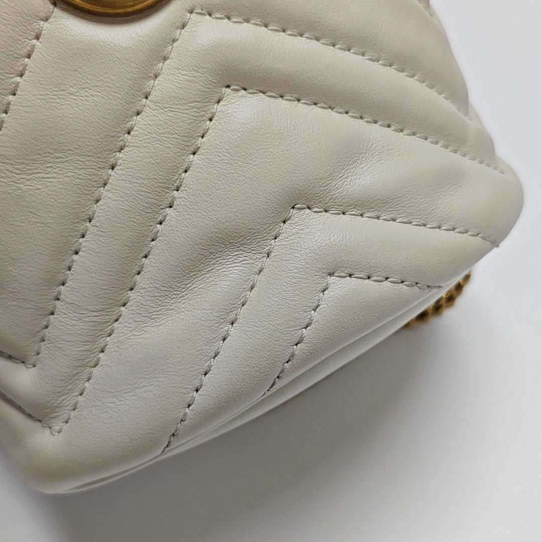 GG Marmont Mini Quilted Calfskin White
