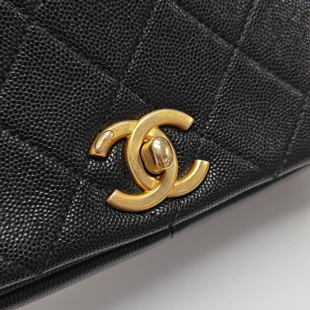 Quilted Grained Calfskin Shoulder Bag Black
