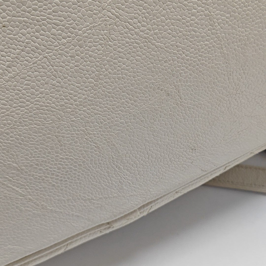 Quilted Grained Calfskin Shoulder Bag White