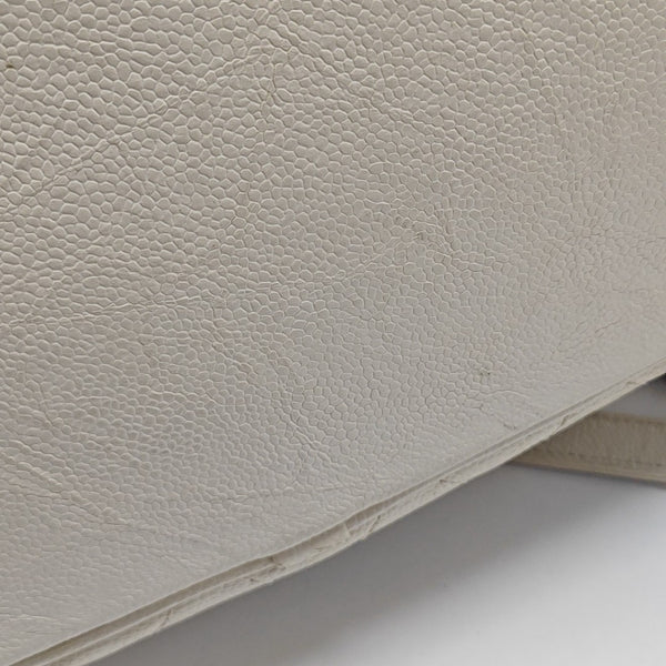 Quilted Grained Calfskin Shoulder Bag White