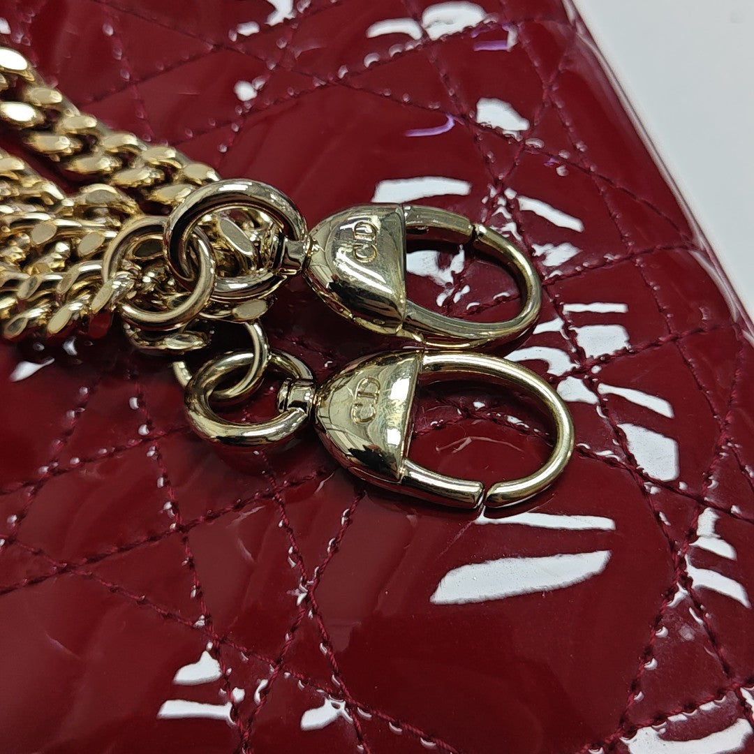 Lady Dior Mini Cannage Patent Leather Red