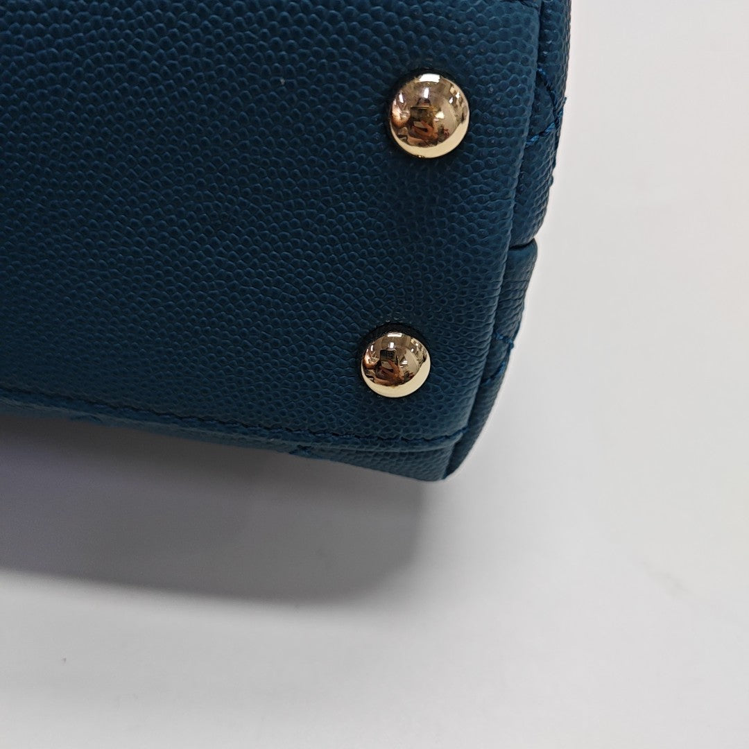 COCO HANDLE Mini Quilted Grained Calfskin Blue
