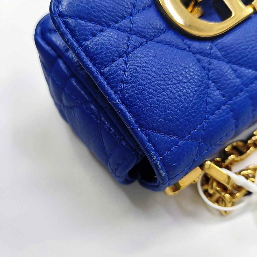 Authenticated pre-owned  Dior Caro Super Mini Quilted Calfskin Blue - Shoulder Bag at Looply