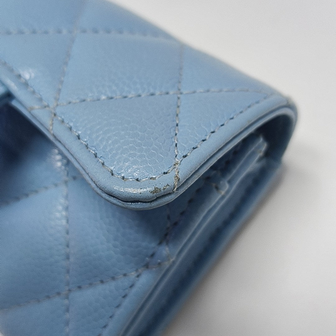 CLASSIC FLAP Quilted Grained Calfskin Blue Card Holder