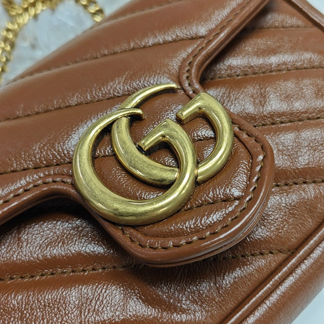 GG Marmont Mini Quilted Calfskin Brown
