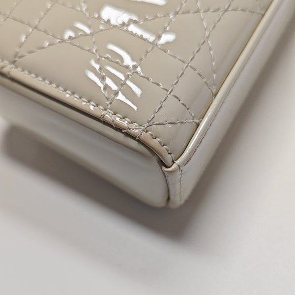 Lady D-Joy Super Mini Cannage Patent Leather White