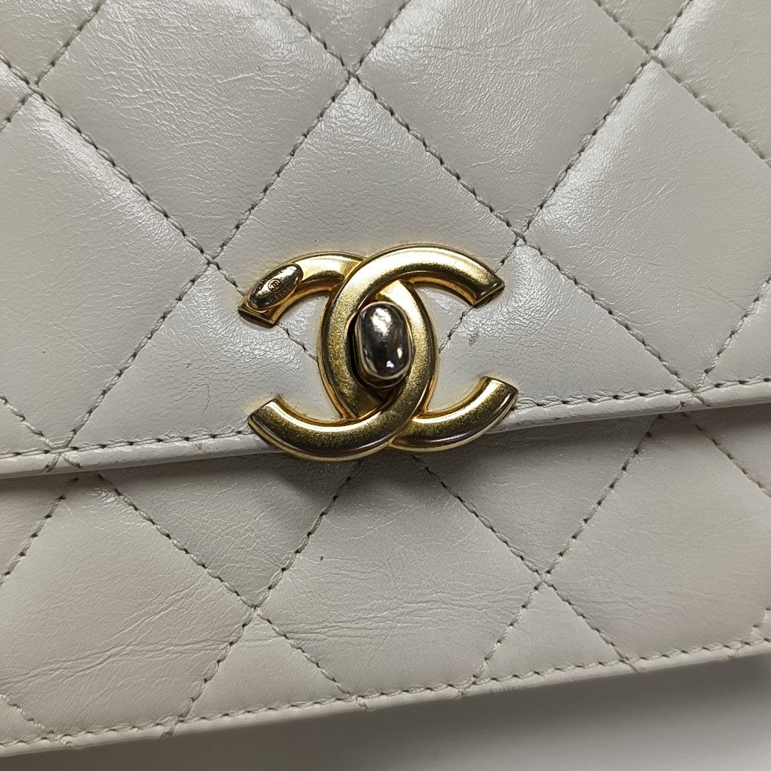 Quilted Calfskin Crossbody Bag White
