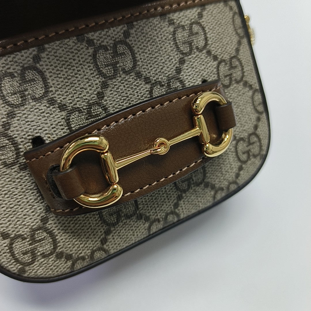 Authenticated pre-owned  Horsebit 1955 Monogram Coated Canvas Beige - Shoulder Bag at Looply
