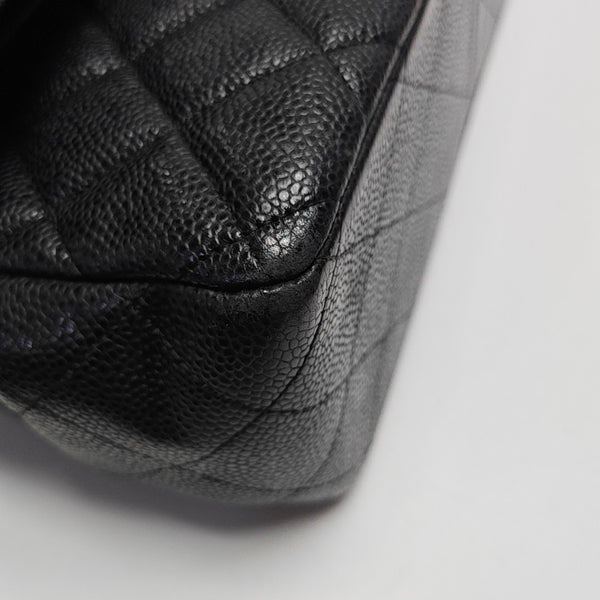 Quilted Grained Calfskin Shoulder Bag Large Black