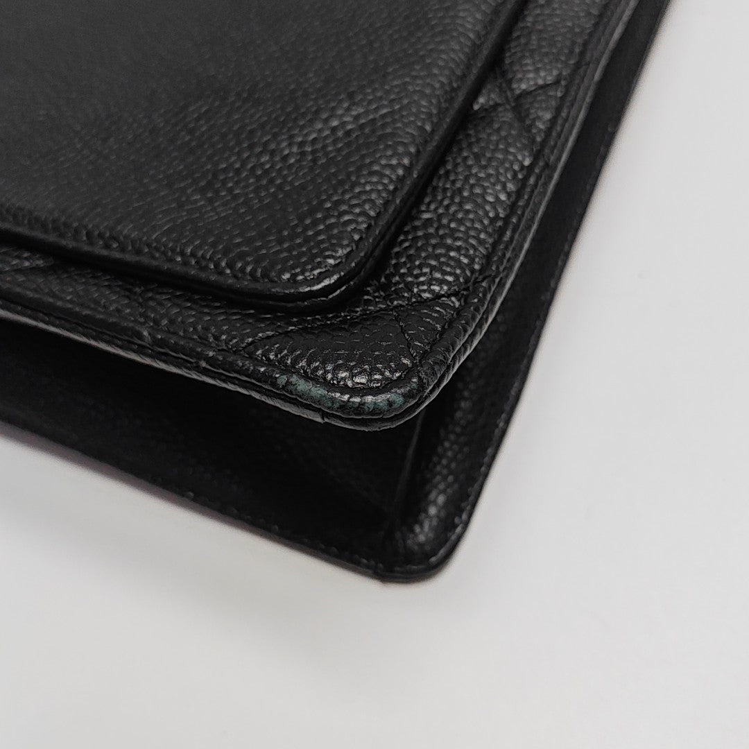 Quilted Grained Calfskin Shoulder Bag Black