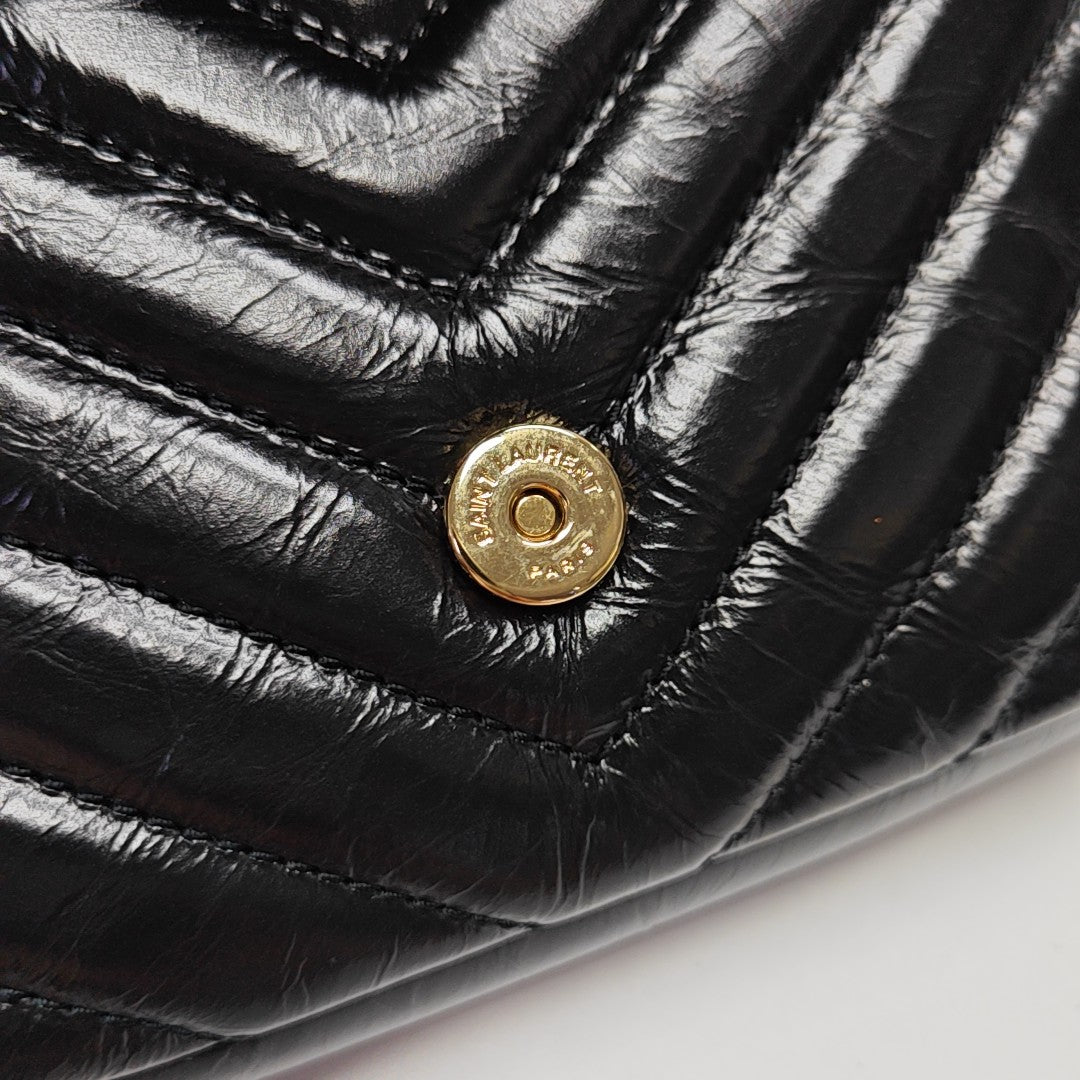 ENVELOPE Small Chevron Calfskin Black