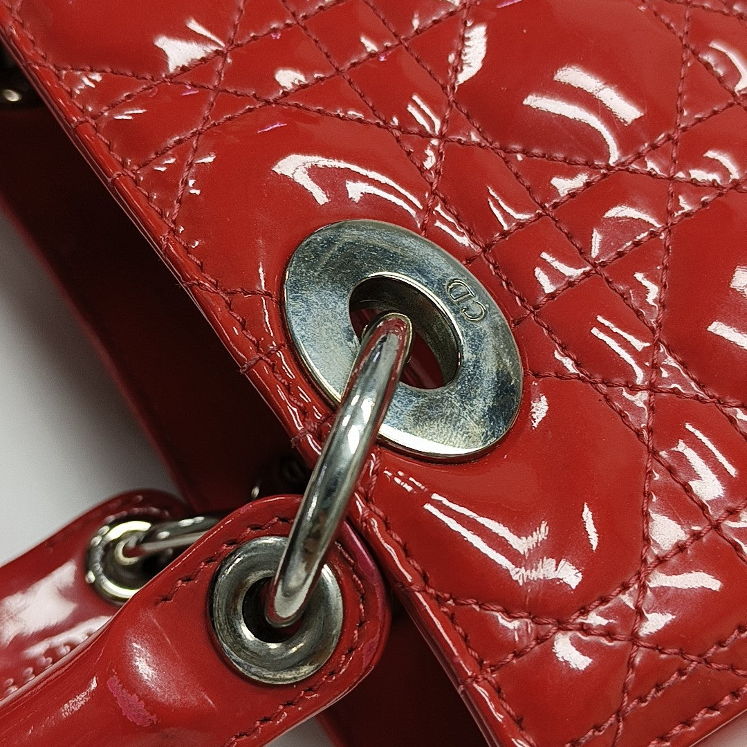 Lady Dior Medium Cannage Patent Leather Red