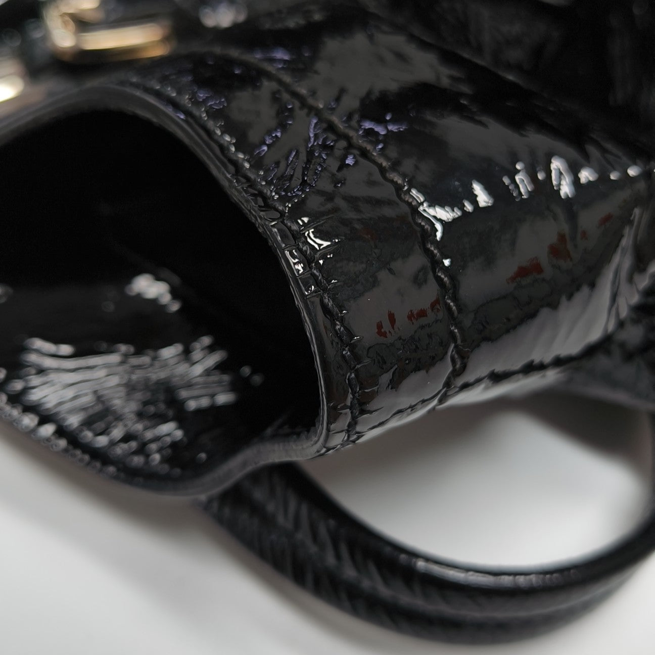 Patent Leather Top Handle Bag Black