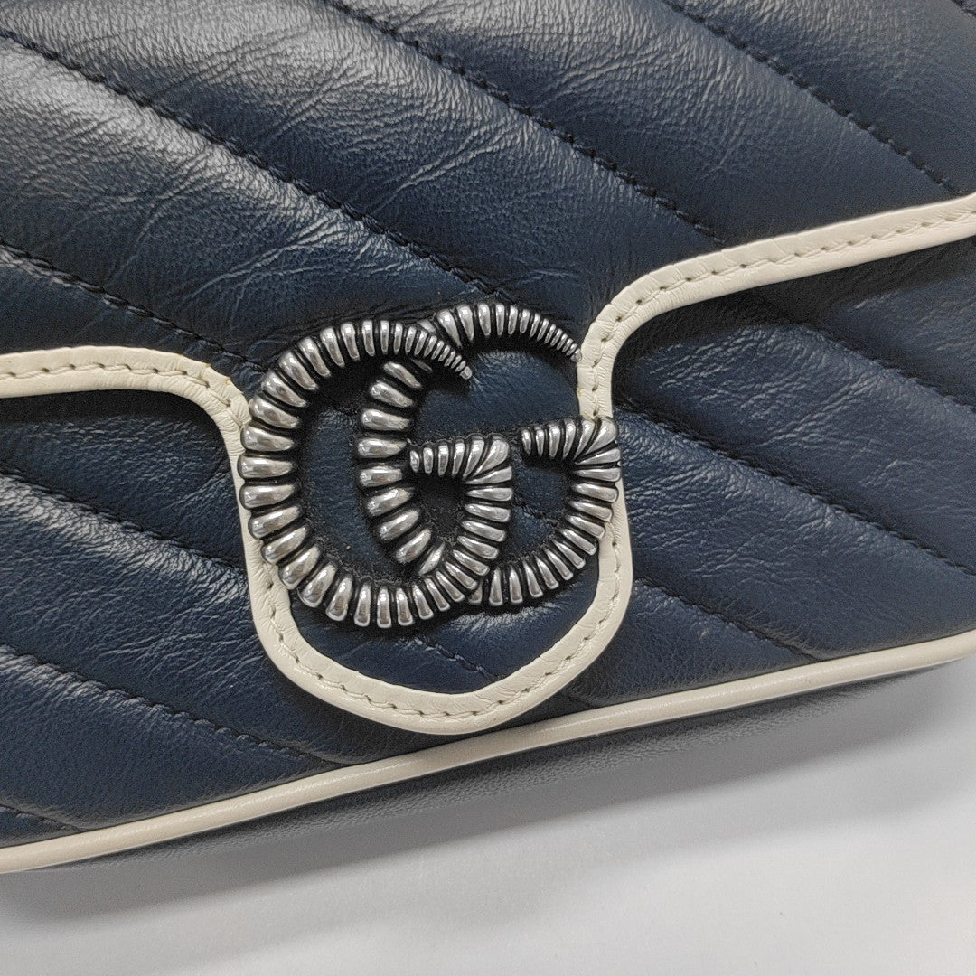 GG Marmont Super Mini Quilted Calfskin Blue