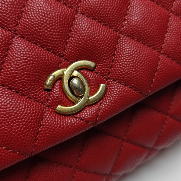 COCO HANDLE Small Quilted Grained Calfskin Red