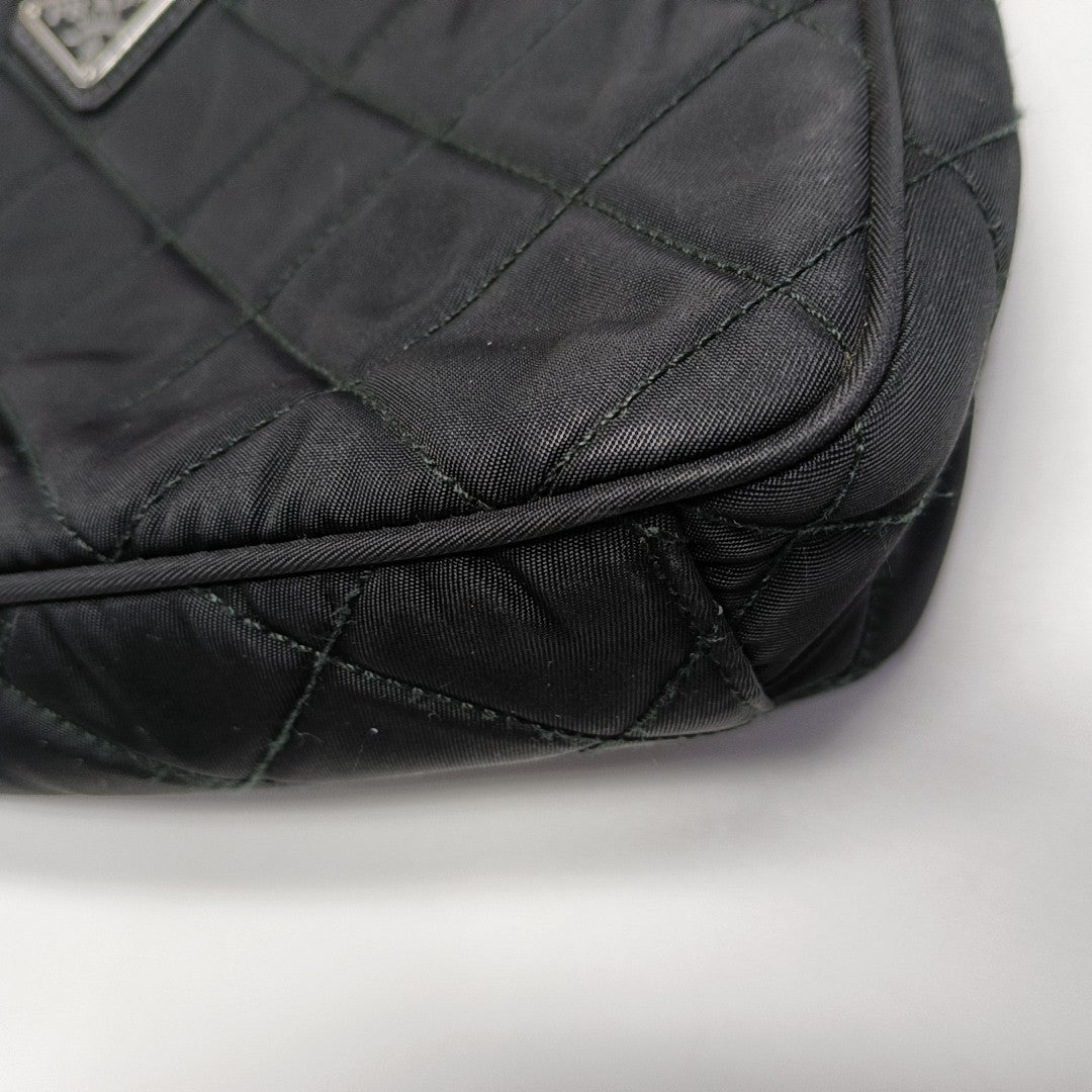 Quilted Nylon Shoulder Bag Black
