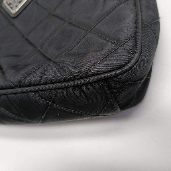 Quilted Nylon Shoulder Bag Black