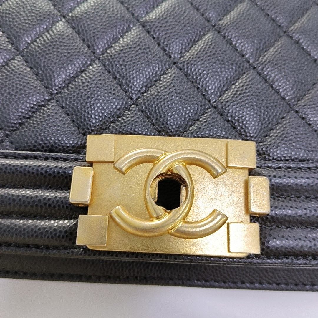 BOY CHANEL Medium Quilted Grained Calfskin Black