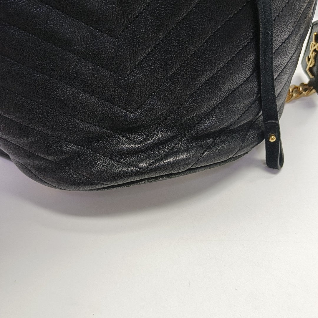 Chevron Calfskin Bucket Bag Black
