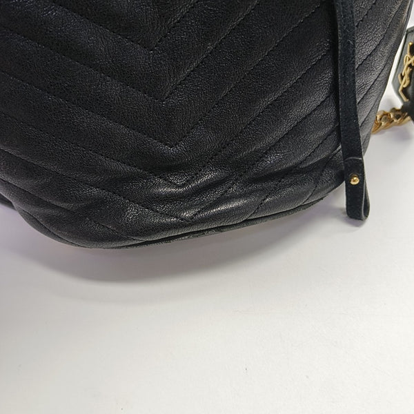 Chevron Calfskin Bucket Bag Black