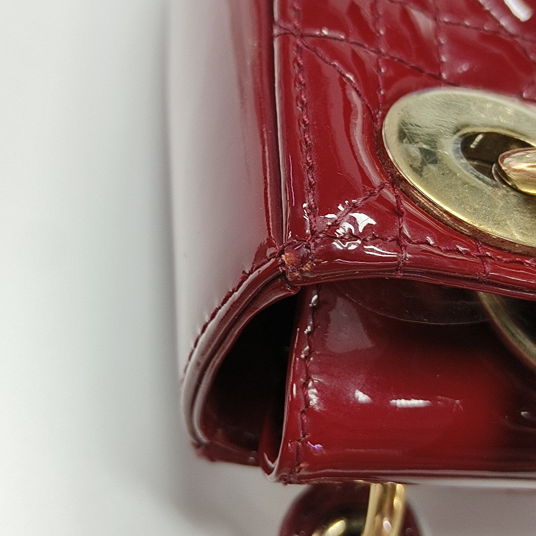 Lady Dior Mini Cannage Patent Calfskin Red