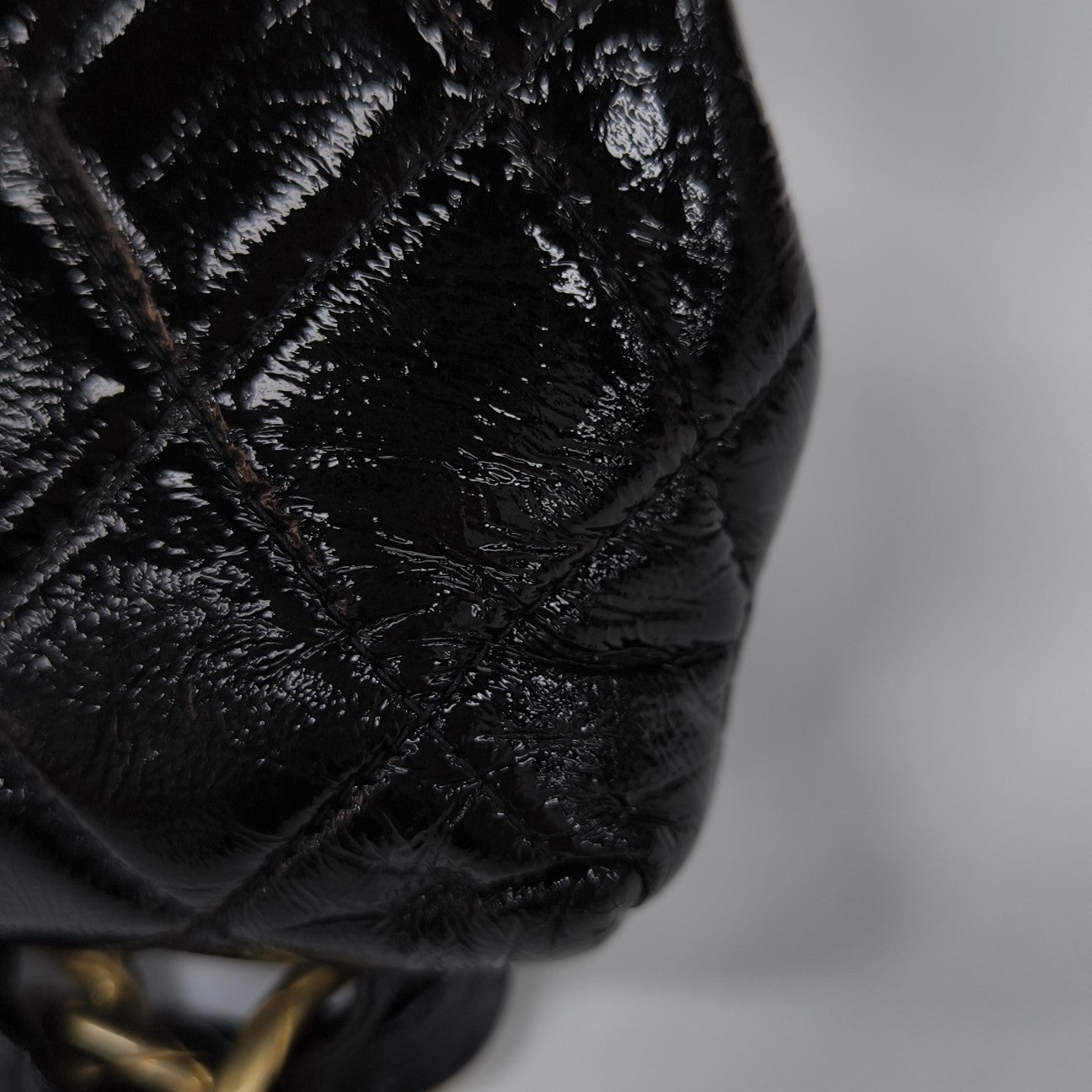 Quilted Patent Leather Top Handle Bag Small Black