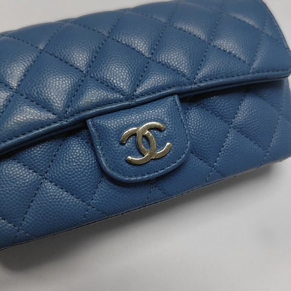 Quilted Grained Calfskin Shoulder Bag Blue