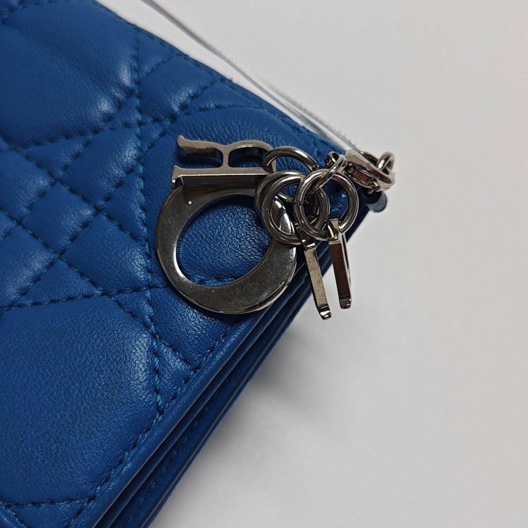 Lady Dior Cannage Lambskin Blue Card Holder