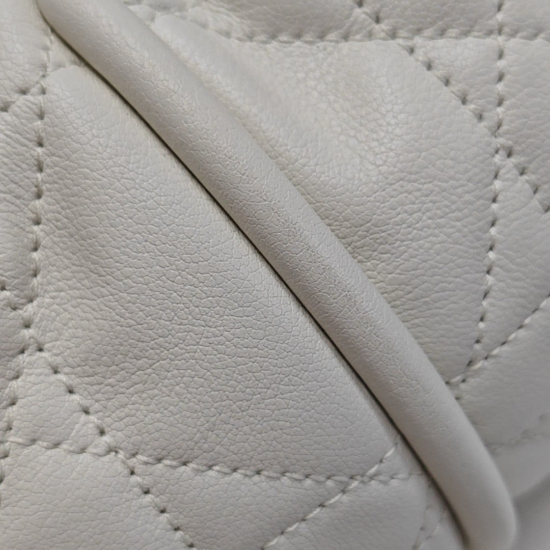 Cannage Calfskin Shoulder Bag White