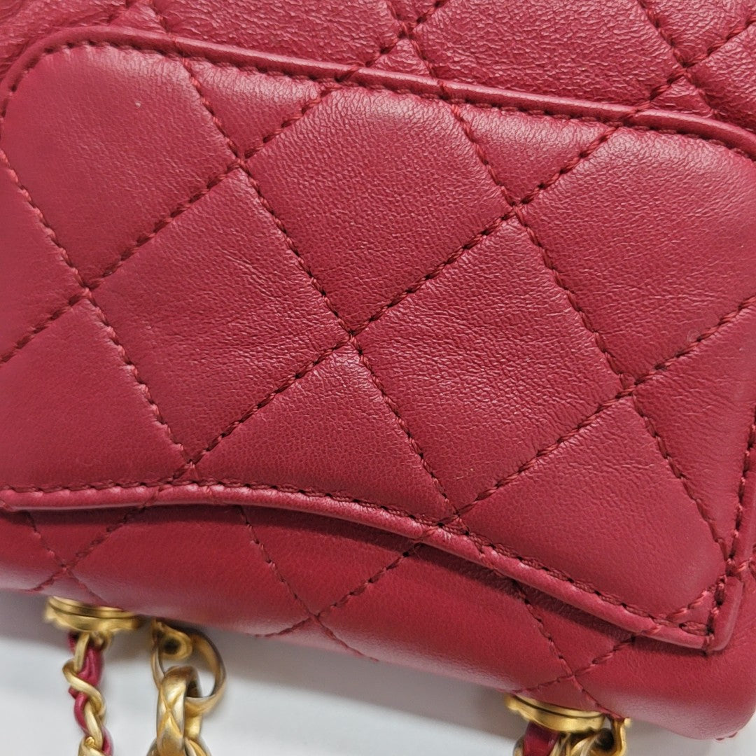 Quilted Lambskin Shoulder Bag Small Red