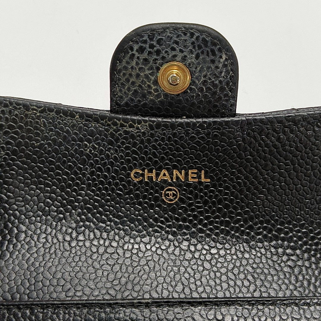 CLASSIC FLAP Quilted Grained Calfskin Black Card Holder
