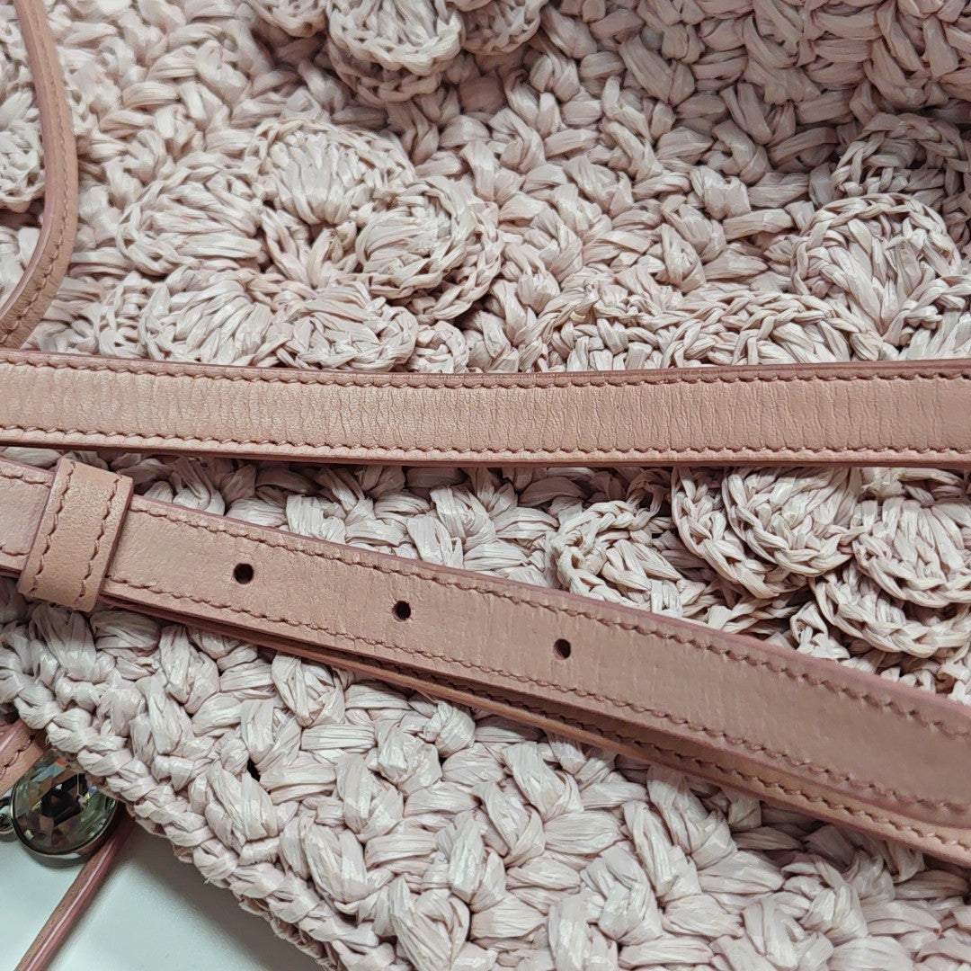 Straw Bucket Bag Pink