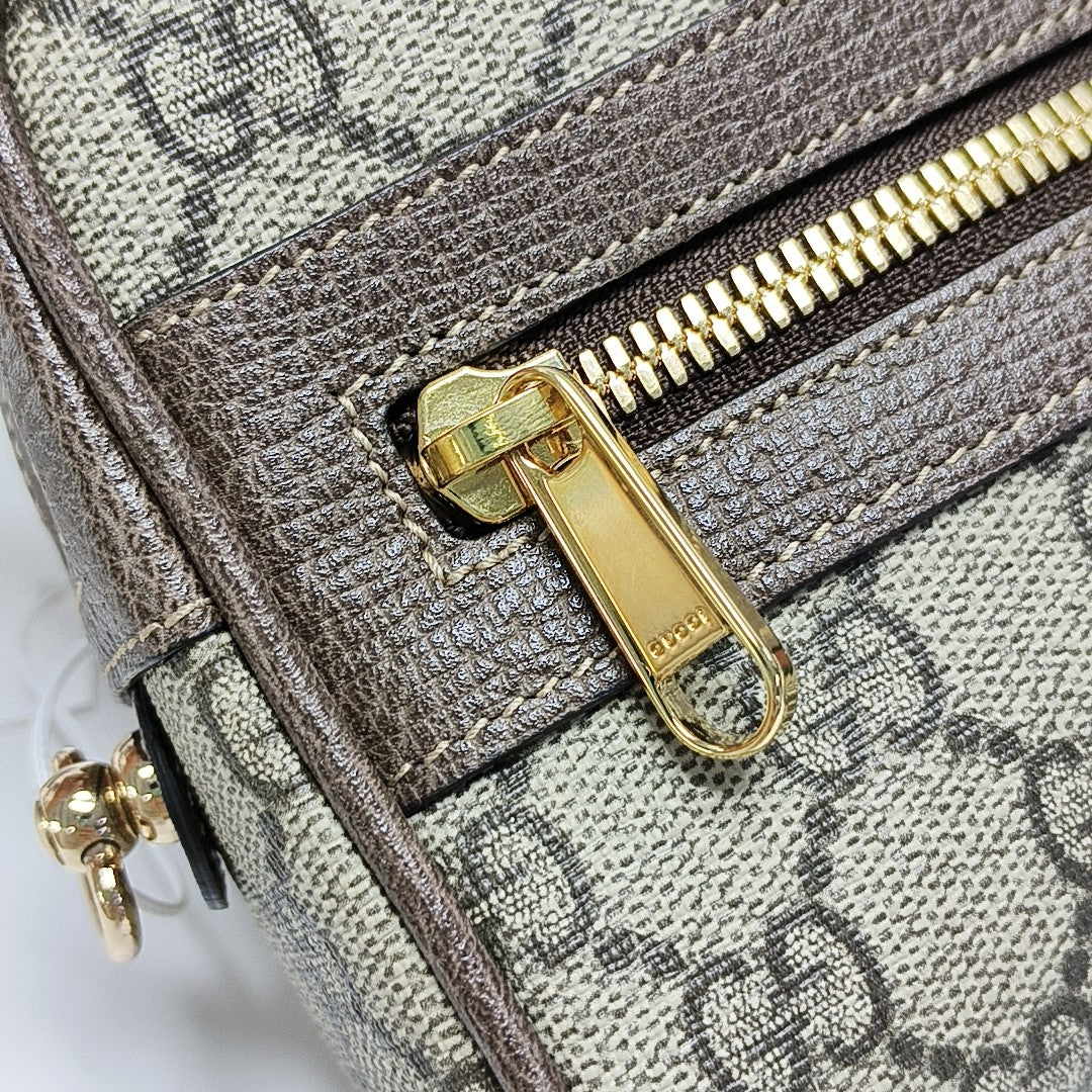Ophidia Small Monogram Coated Canvas Beige