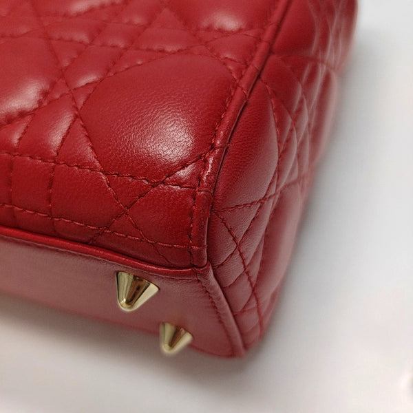 Authenticated pre-owned  Lady Dior Quilted Lambskin Red - Tote Bag at Looply