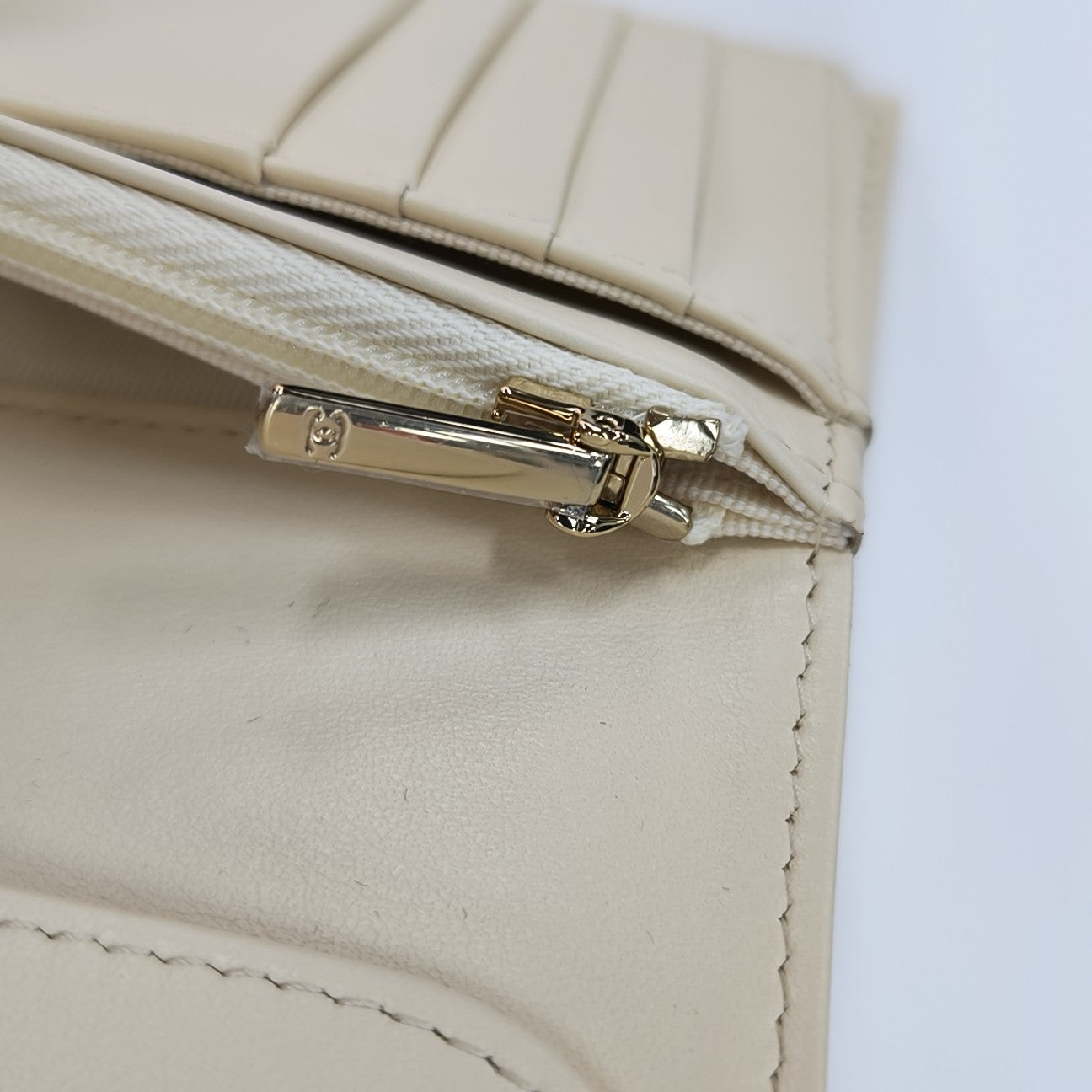 Quilted Grained Calfskin Wallet Beige