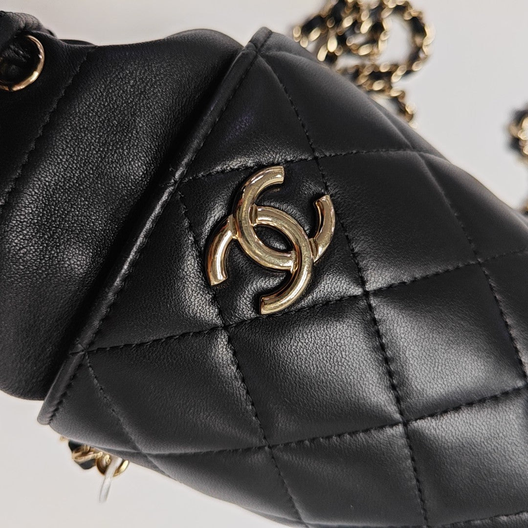 Quilted Lambskin Bucket Bag Black