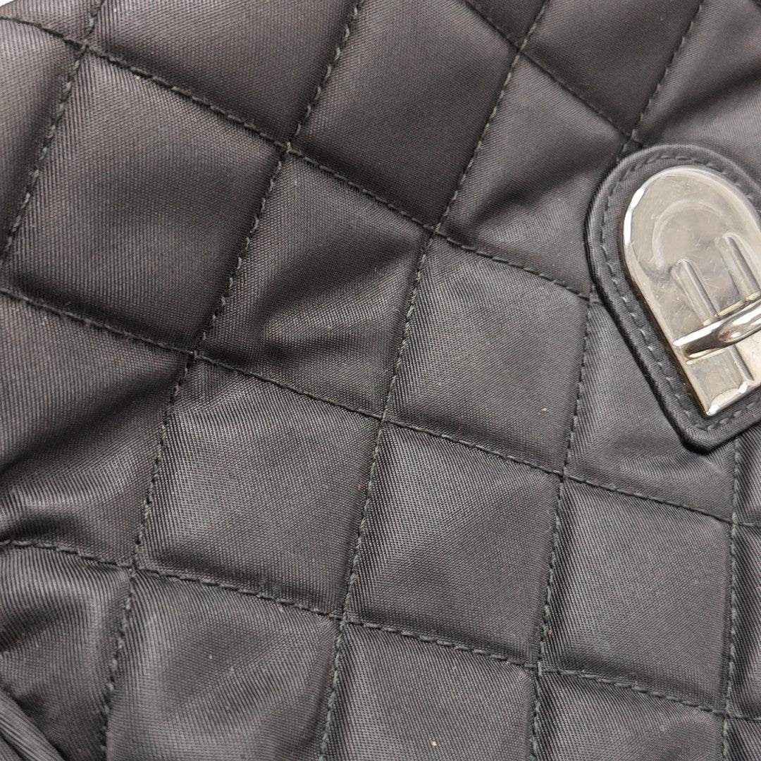 Quilted Nylon Shoulder Bag Black