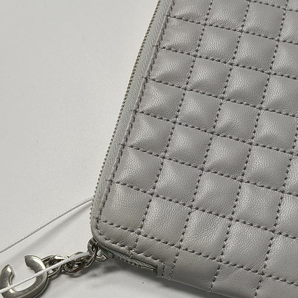 C CHARM Quilted Calfskin Gray Coin Purse