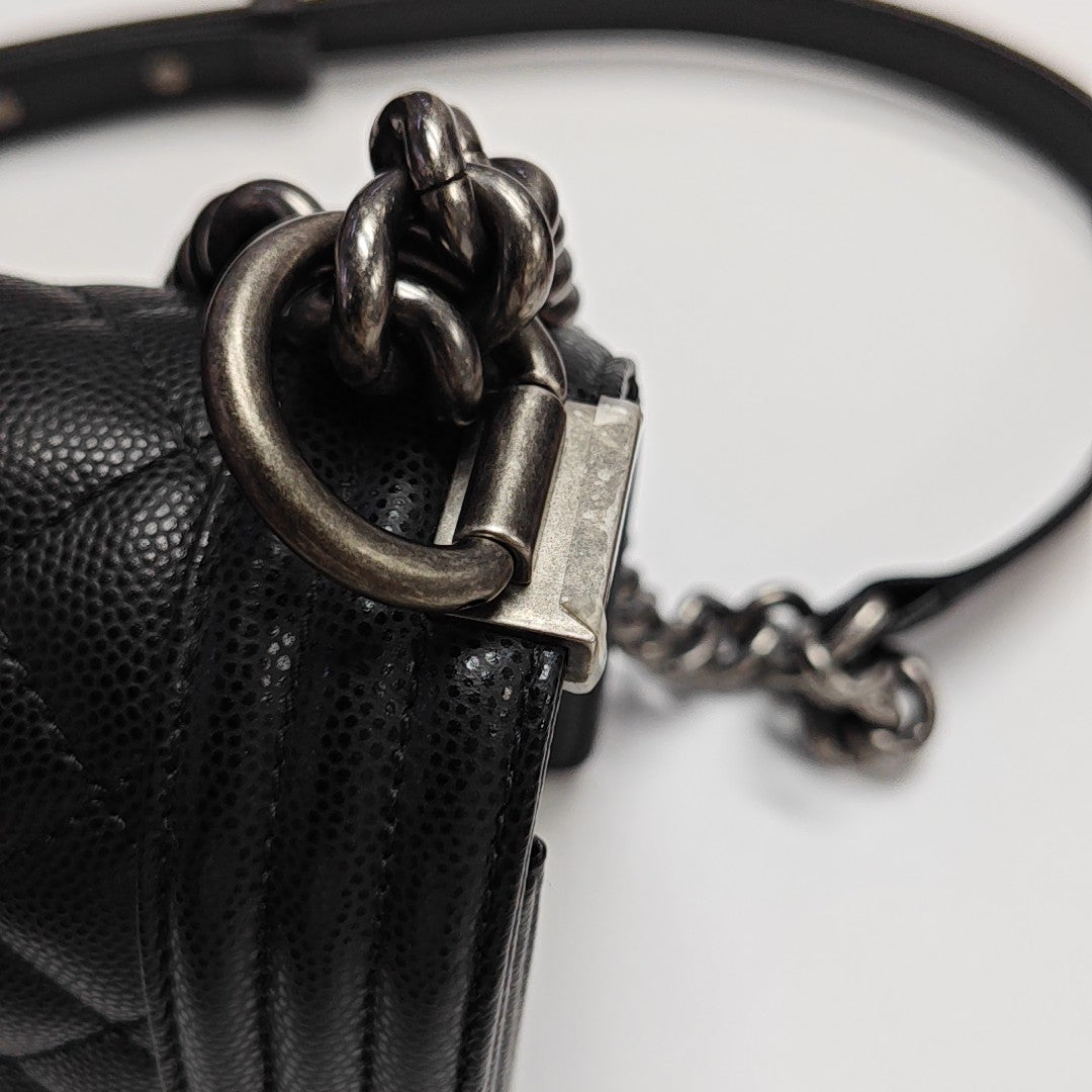 BOY CHANEL Small Quilted Grained Calfskin Black