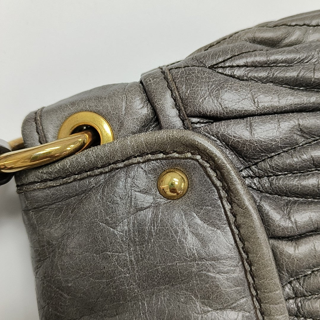 Miu Coffer Quilted Lambskin Gray