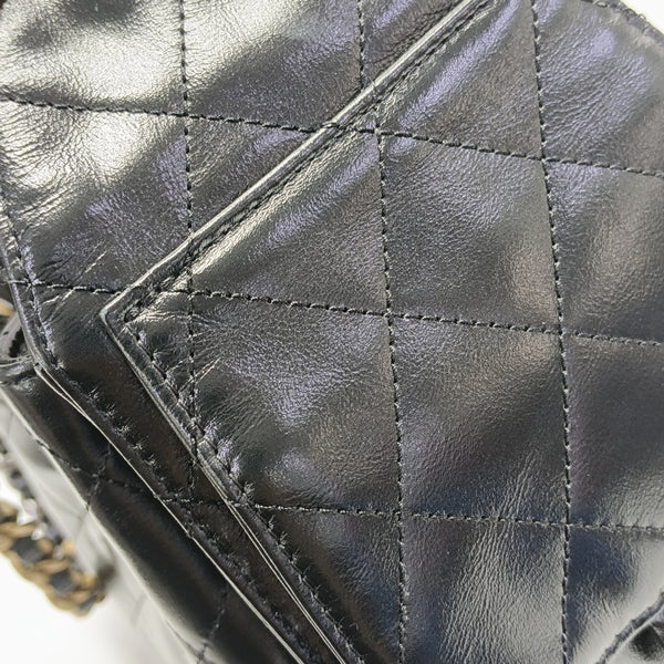 CHANEL 25 Small Quilted Waxed Cafskin Black