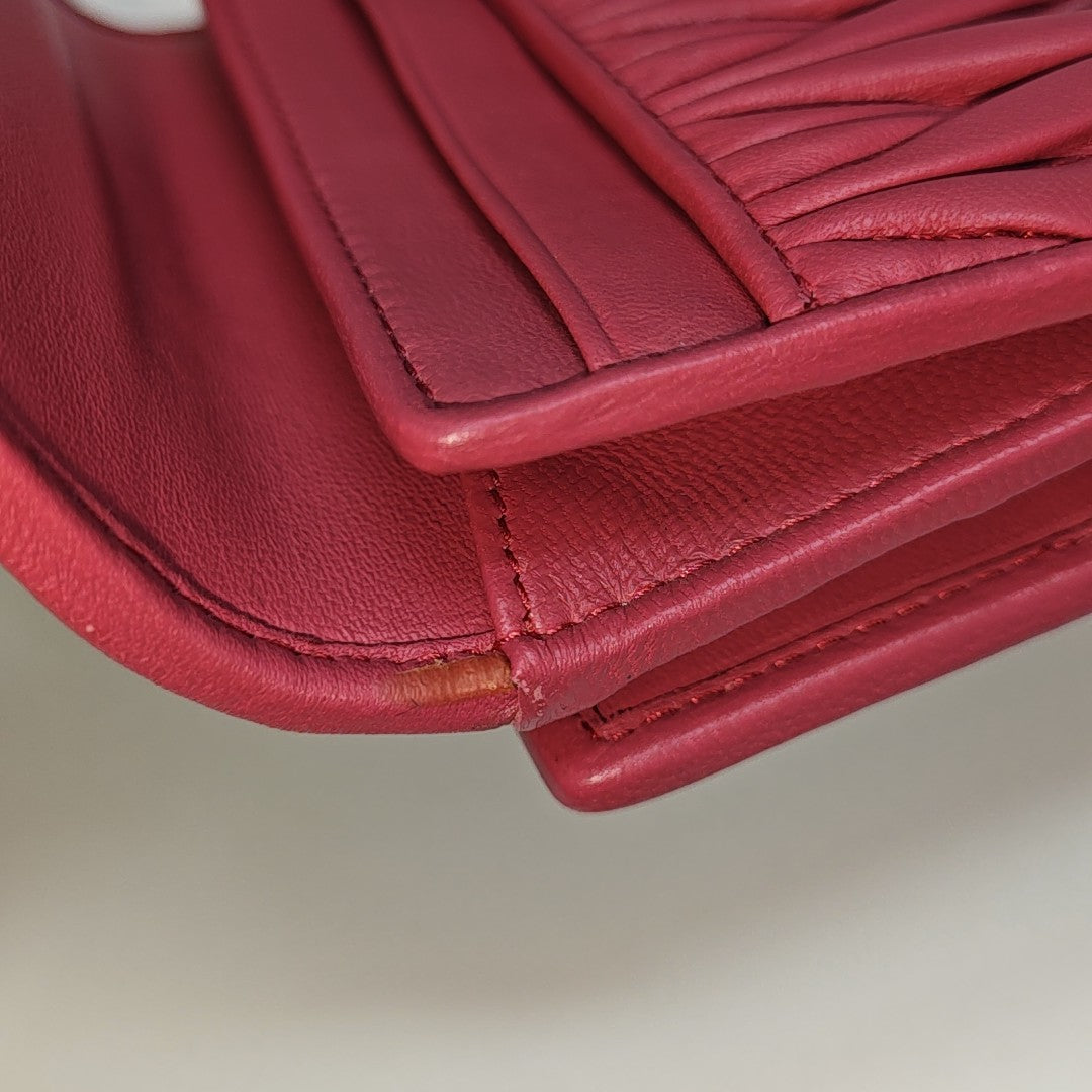 Matelassé Quilted Lambskin Red Card Holder