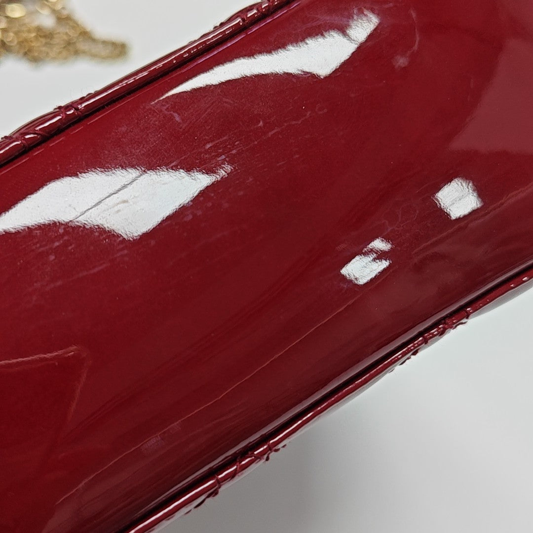 Lady Dior Mini Piel Charol Acolchada Roja