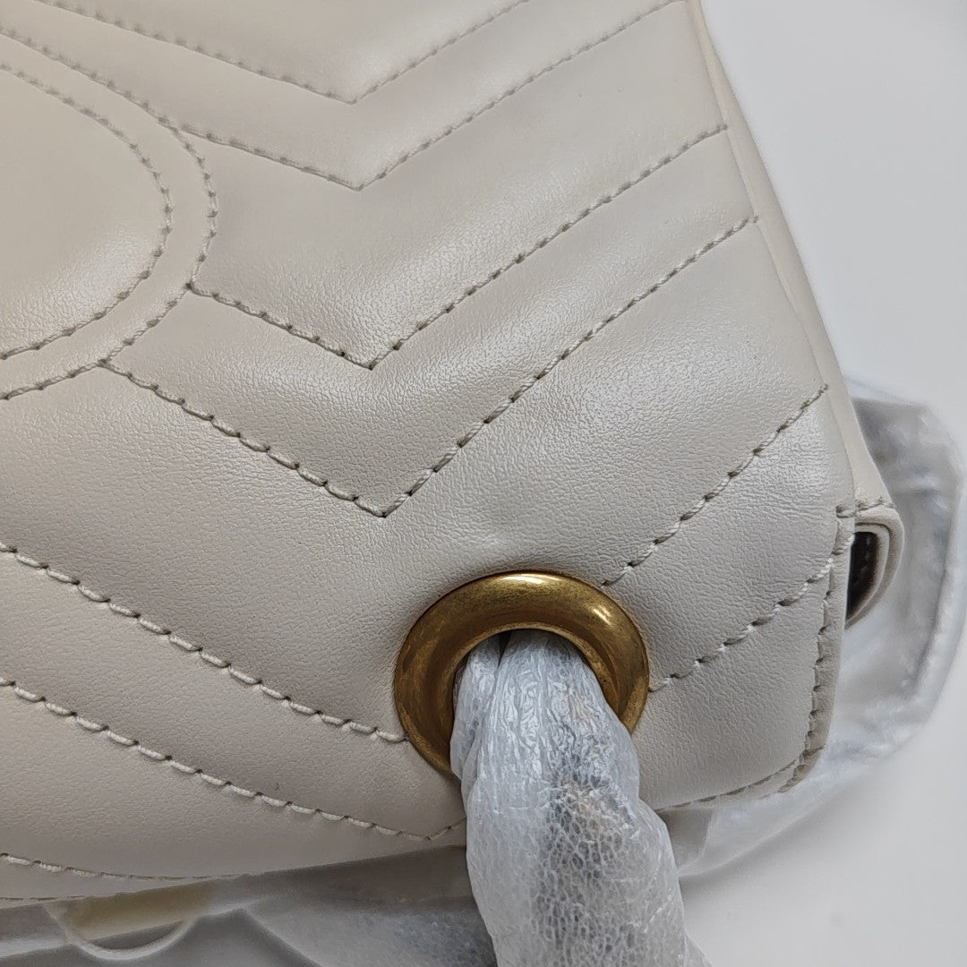 GG Marmont Small Quilted Calfskin White