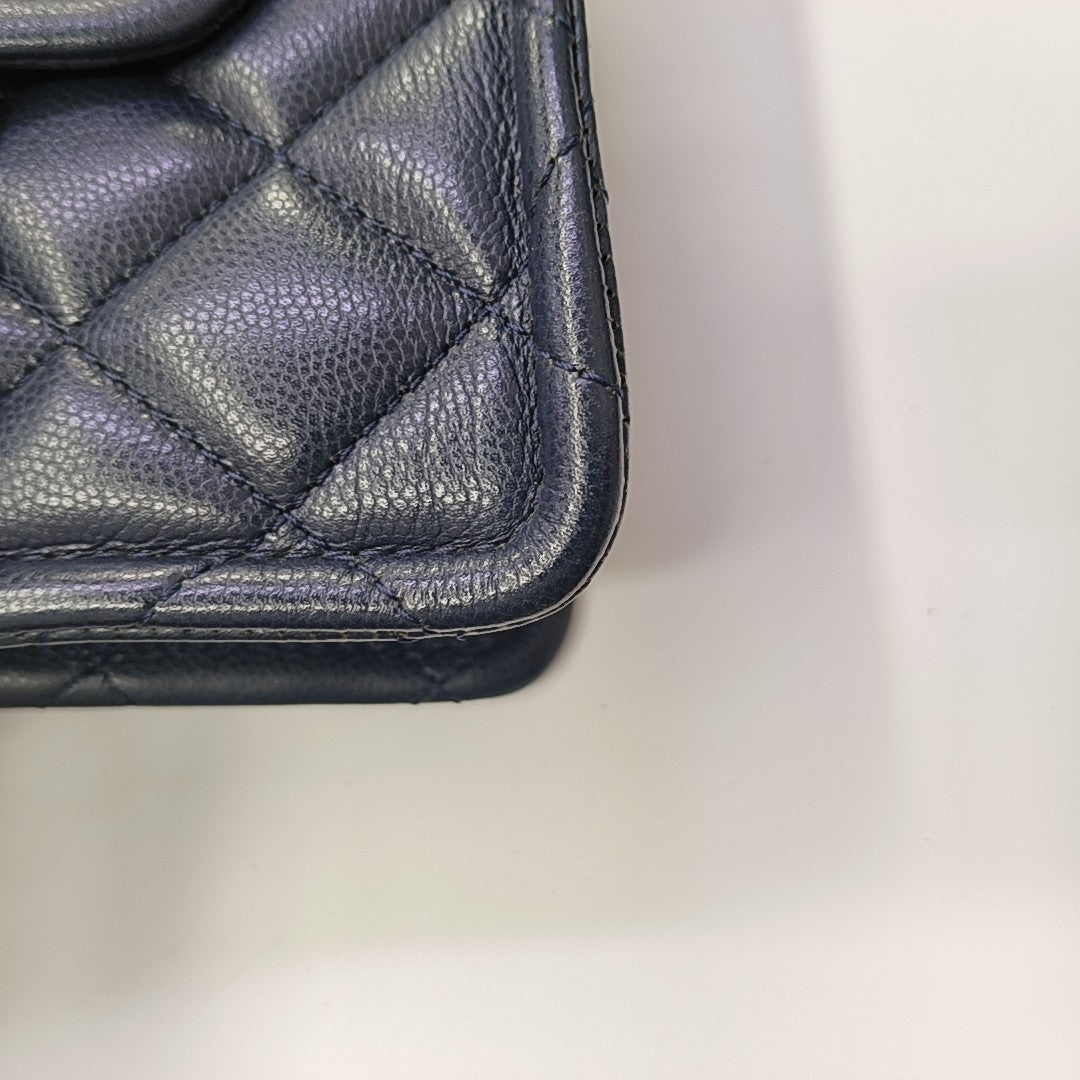 Quilted Grained Calfskin Shoulder Bag Blue